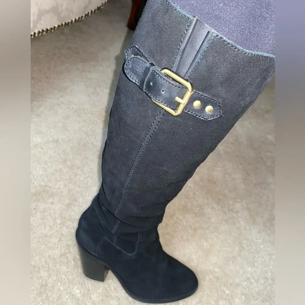 Kelsi Dagger Garnet Hill $225 Women's Black Suede Knee-High Boots 7 EUC